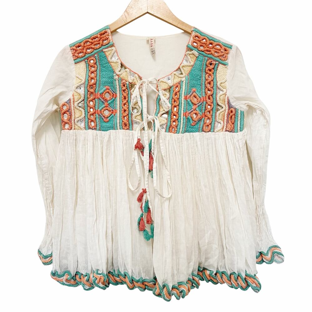 Raga Coastland Embroidered Cotton Bohemian Blouse Sz S